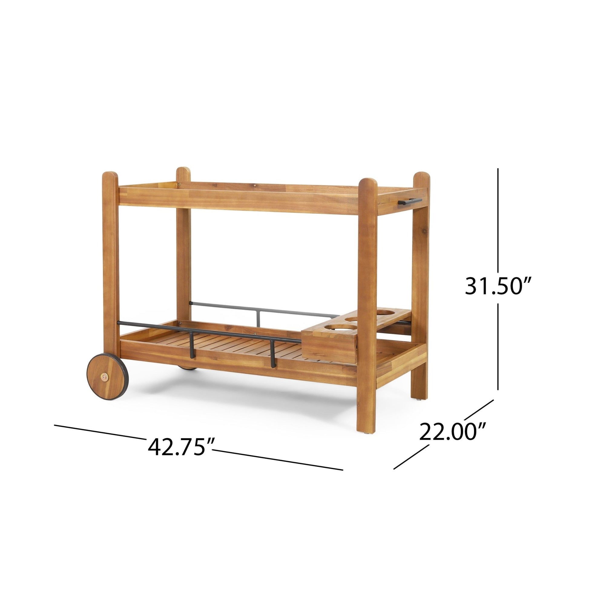 Black Acacia Wood Bar Cart with Wine Storage – Mobile Serving Cart with Wheels - 1st Choice Furniture Direct