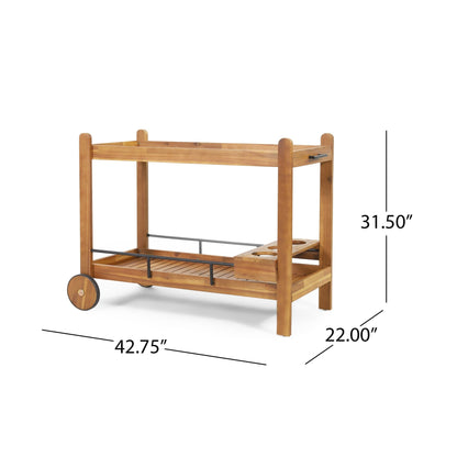 Black Acacia Wood Bar Cart with Wine Storage – Mobile Serving Cart with Wheels - 1st Choice Furniture Direct