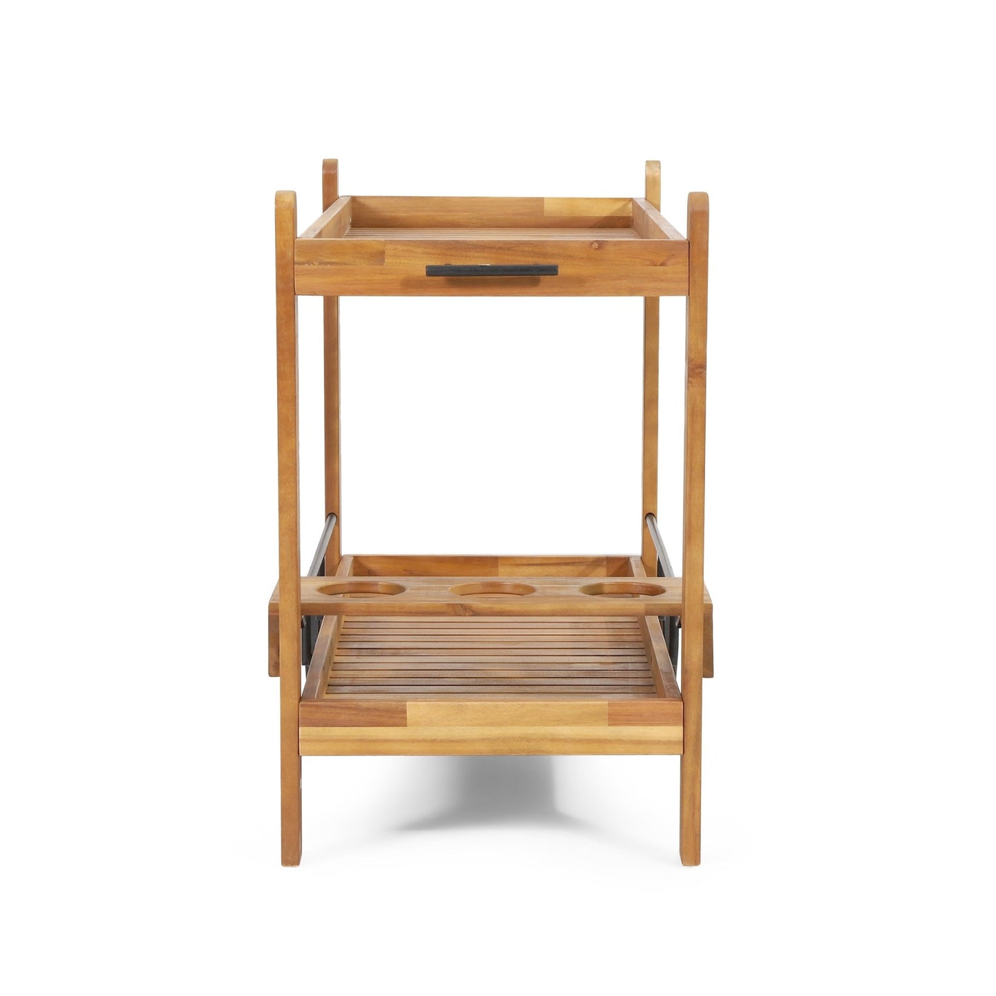 Black Acacia Wood Bar Cart with Wine Storage – Mobile Serving Cart with Wheels - 1st Choice Furniture Direct