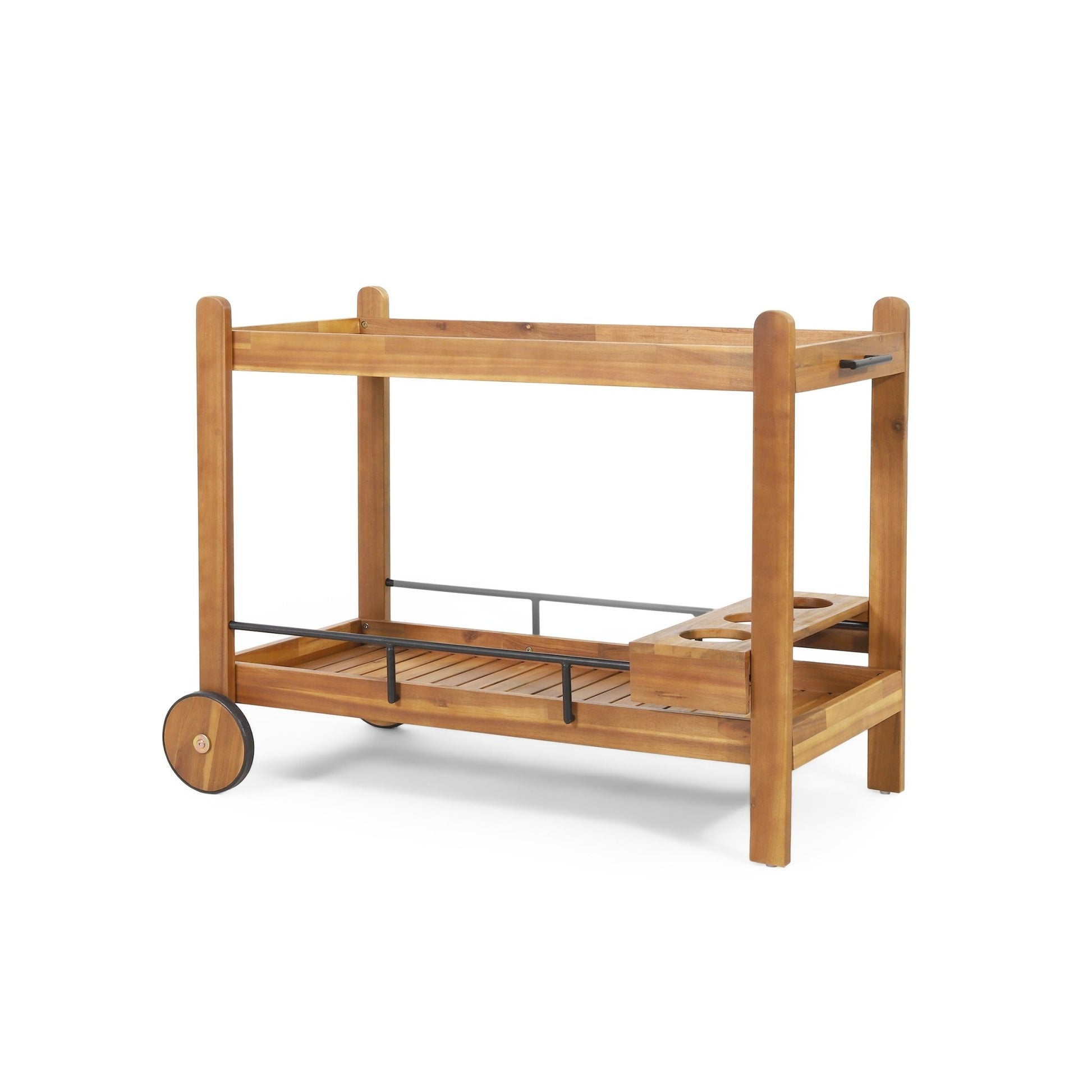 Black Acacia Wood Bar Cart with Wine Storage – Mobile Serving Cart with Wheels - 1st Choice Furniture Direct