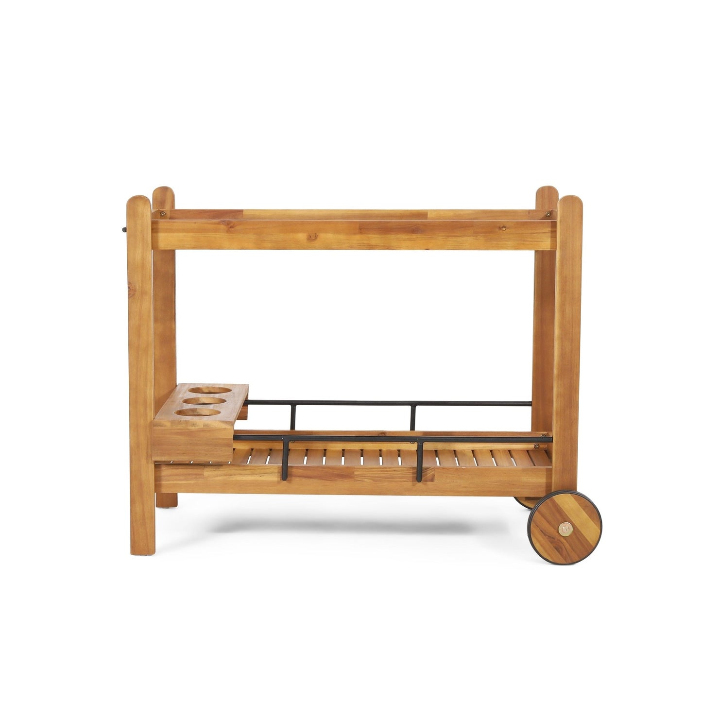 Black Acacia Wood Bar Cart with Wine Storage – Mobile Serving Cart with Wheels - 1st Choice Furniture Direct