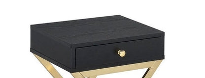 Black Accent End Table with Drawer and Brass X Base - 1st Choice Furniture Direct