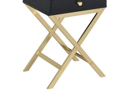 Black Accent End Table with Drawer and Brass X Base - 1st Choice Furniture Direct