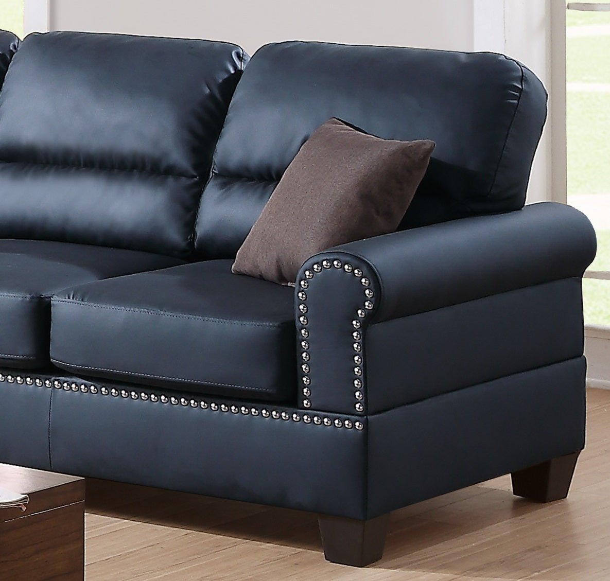 Black Bonded Leather 2pc Sofa Set Sofa And Loveseat Living Room Furniture - 1st Choice Furniture Direct