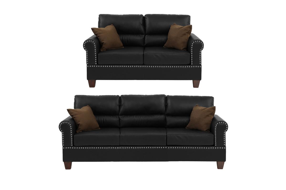 Black Bonded Leather 2pc Sofa Set Sofa And Loveseat Living Room Furniture - 1st Choice Furniture Direct