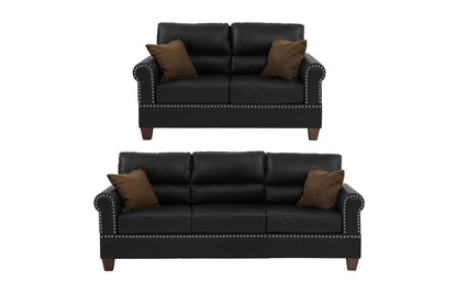 Black Bonded Leather 2pc Sofa Set Sofa And Loveseat Living Room Furniture - 1st Choice Furniture Direct
