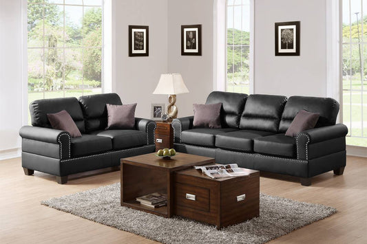 Black Bonded Leather 2pc Sofa Set Sofa And Loveseat Living Room Furniture - 1st Choice Furniture Direct