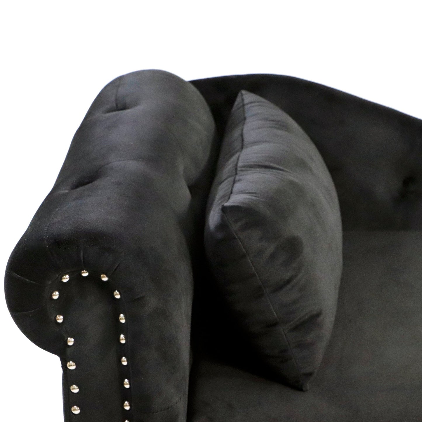 Black Chaise Lounge Indoor, Velvet Lounge Chair for Bedroom with Storage & Pillow, Modern Upholstered Rolled Arm Chase Lounge for Sleeping with Nailhead Trim for Living Room Bedroom Office - 1st Choice Furniture Direct
