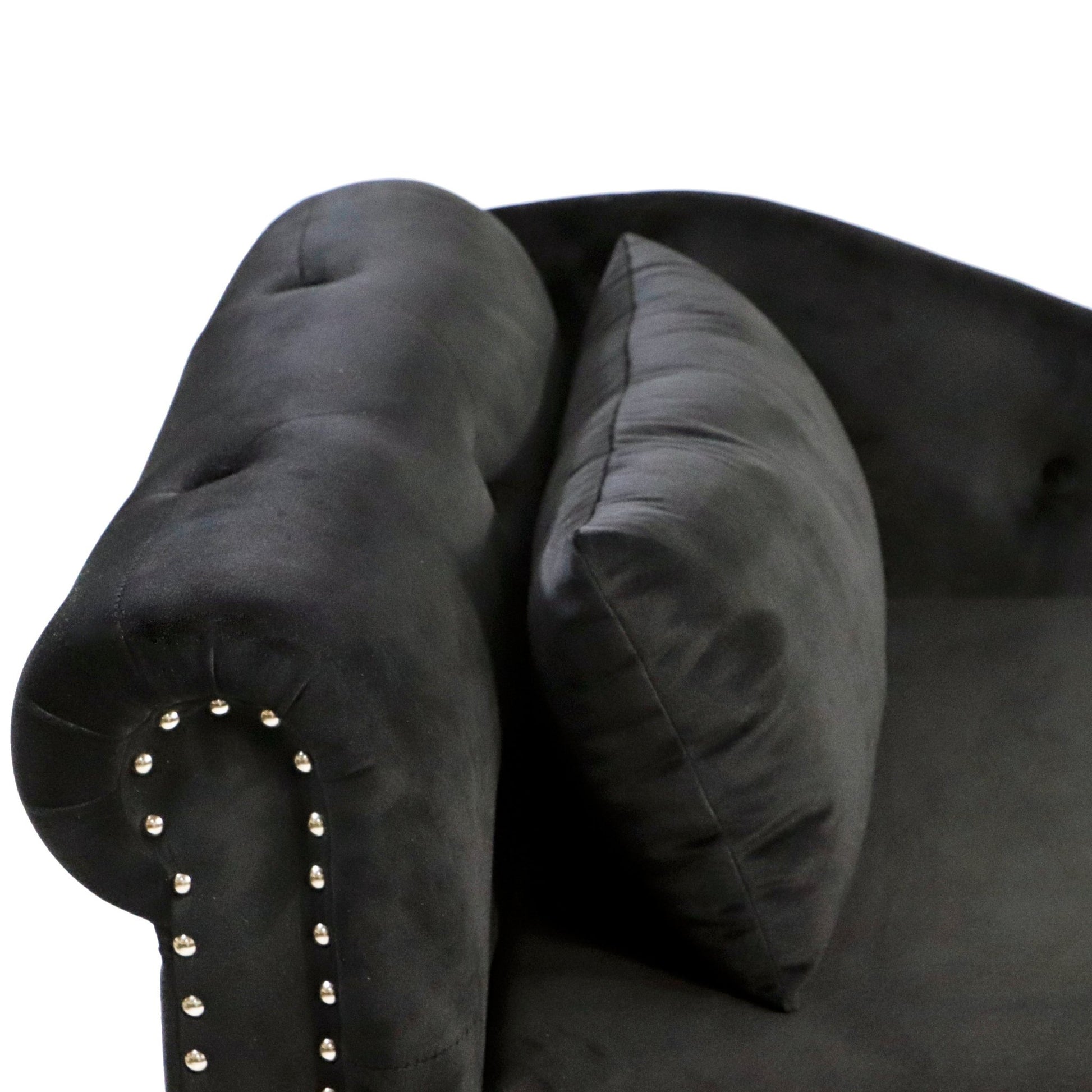 Black Chaise Lounge Indoor, Velvet Lounge Chair for Bedroom with Storage & Pillow, Modern Upholstered Rolled Arm Chase Lounge for Sleeping with Nailhead Trim for Living Room Bedroom Office - 1st Choice Furniture Direct