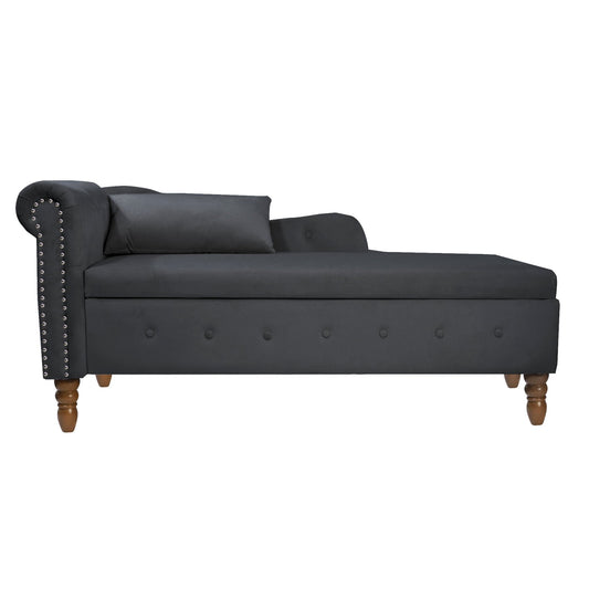 Black Chaise Lounge Indoor, Velvet Lounge Chair for Bedroom with Storage & Pillow, Modern Upholstered Rolled Arm Chase Lounge for Sleeping with Nailhead Trim for Living Room Bedroom Office - 1st Choice Furniture Direct