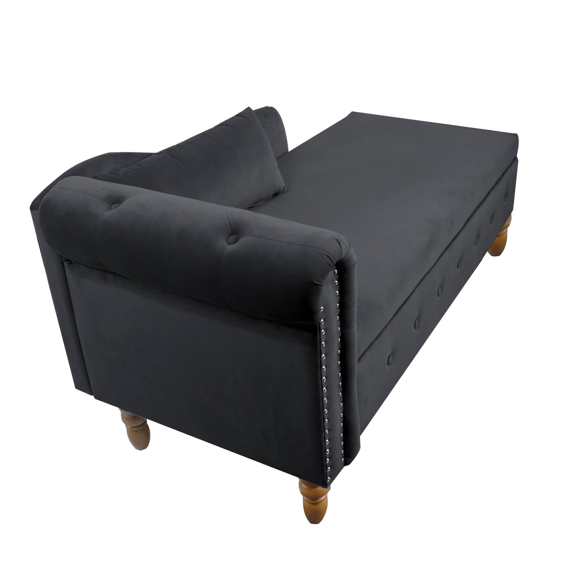 Black Chaise Lounge Indoor, Velvet Lounge Chair for Bedroom with Storage & Pillow, Modern Upholstered Rolled Arm Chase Lounge for Sleeping with Nailhead Trim for Living Room Bedroom Office - 1st Choice Furniture Direct