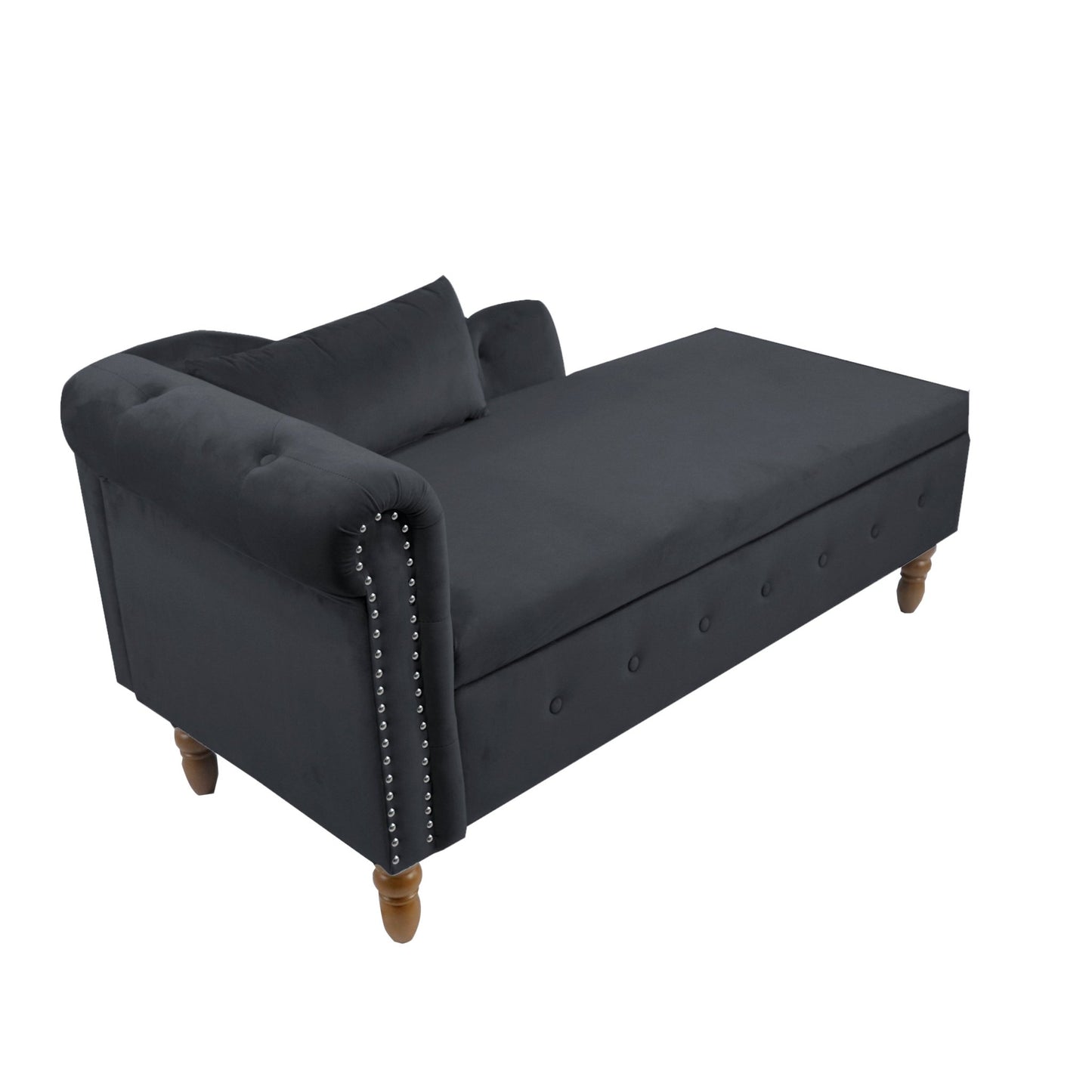 Black Chaise Lounge Indoor, Velvet Lounge Chair for Bedroom with Storage & Pillow, Modern Upholstered Rolled Arm Chase Lounge for Sleeping with Nailhead Trim for Living Room Bedroom Office - 1st Choice Furniture Direct