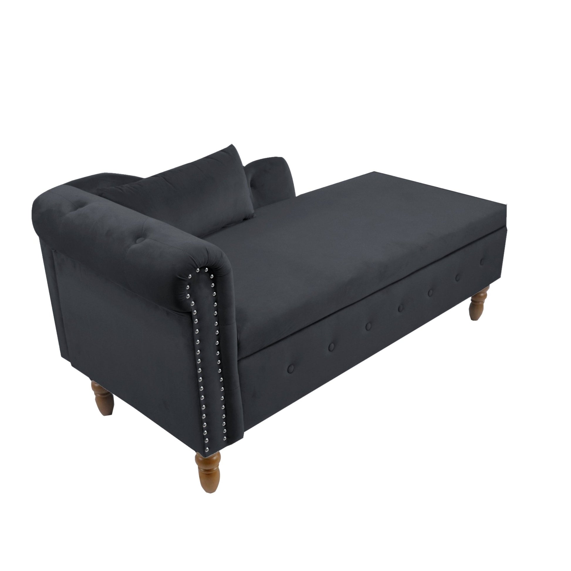 Black Chaise Lounge Indoor, Velvet Lounge Chair for Bedroom with Storage & Pillow, Modern Upholstered Rolled Arm Chase Lounge for Sleeping with Nailhead Trim for Living Room Bedroom Office - 1st Choice Furniture Direct