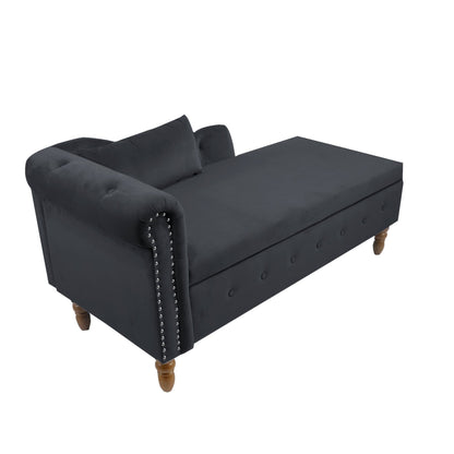 Black Chaise Lounge Indoor, Velvet Lounge Chair for Bedroom with Storage & Pillow, Modern Upholstered Rolled Arm Chase Lounge for Sleeping with Nailhead Trim for Living Room Bedroom Office - 1st Choice Furniture Direct