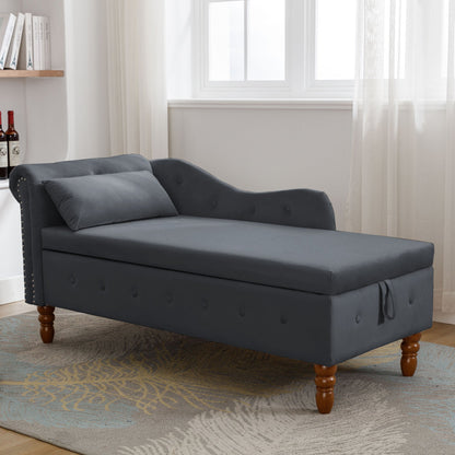 Black Chaise Lounge Indoor, Velvet Lounge Chair for Bedroom with Storage & Pillow, Modern Upholstered Rolled Arm Chase Lounge for Sleeping with Nailhead Trim for Living Room Bedroom Office - 1st Choice Furniture Direct