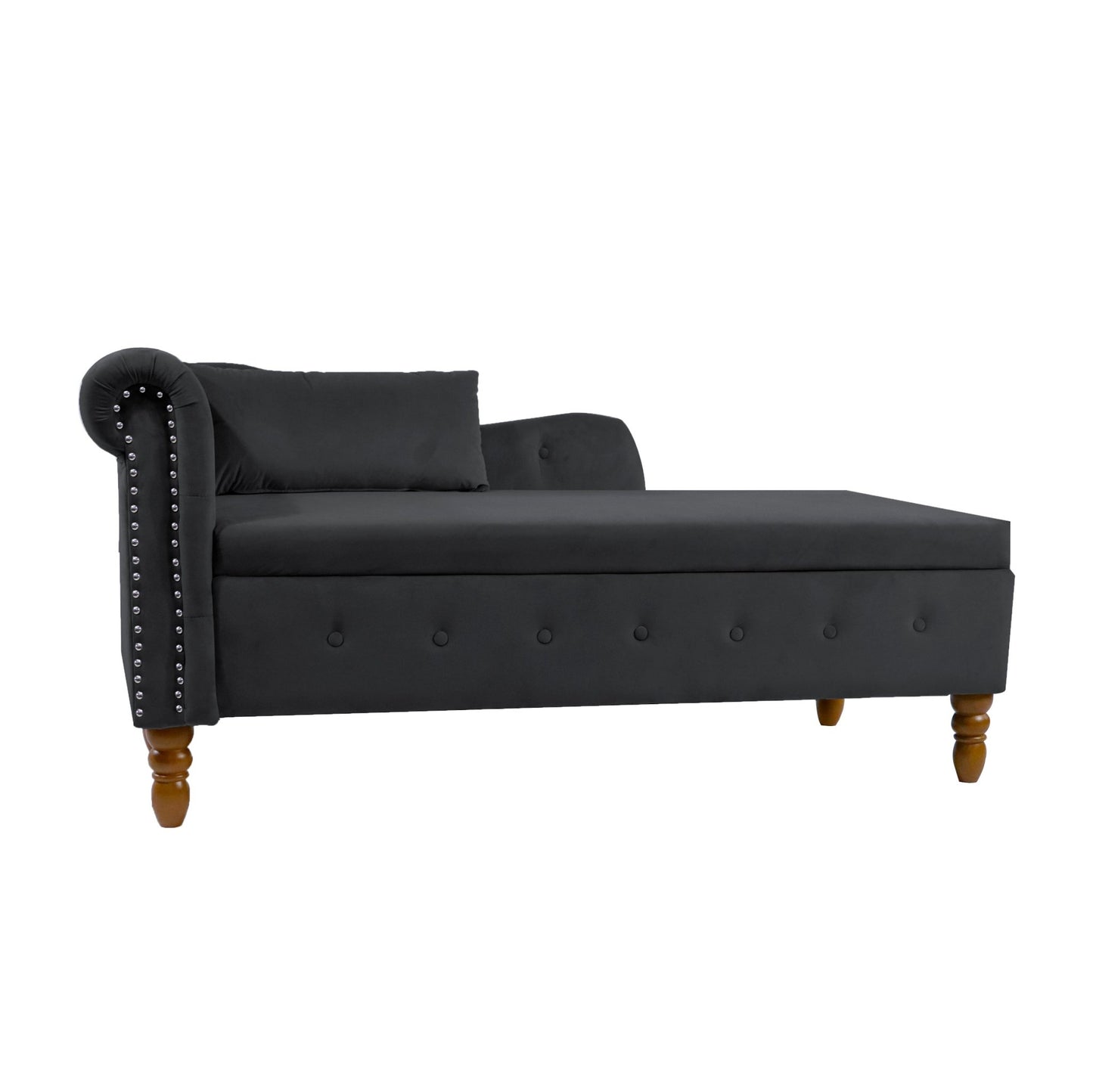 Black Chaise Lounge Indoor, Velvet Lounge Chair for Bedroom with Storage & Pillow, Modern Upholstered Rolled Arm Chase Lounge for Sleeping with Nailhead Trim for Living Room Bedroom Office - 1st Choice Furniture Direct