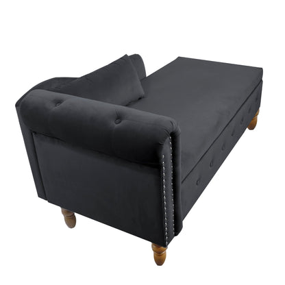 Black Chaise Lounge Indoor, Velvet Lounge Chair for Bedroom with Storage & Pillow, Modern Upholstered Rolled Arm Chase Lounge for Sleeping with Nailhead Trim for Living Room Bedroom Office - 1st Choice Furniture Direct