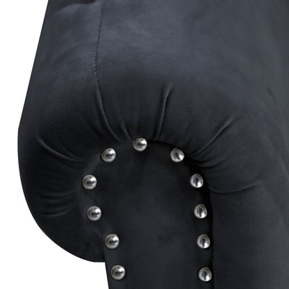 Black Chaise Lounge Indoor, Velvet Lounge Chair for Bedroom with Storage & Pillow, Modern Upholstered Rolled Arm Chase Lounge for Sleeping with Nailhead Trim for Living Room Bedroom Office - 1st Choice Furniture Direct