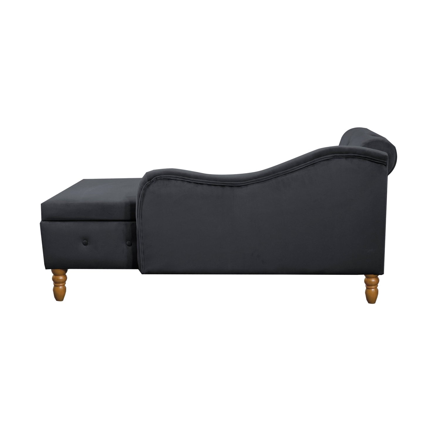 Black Chaise Lounge Indoor, Velvet Lounge Chair for Bedroom with Storage & Pillow, Modern Upholstered Rolled Arm Chase Lounge for Sleeping with Nailhead Trim for Living Room Bedroom Office - 1st Choice Furniture Direct