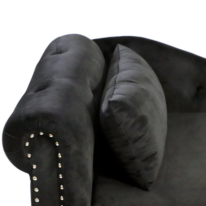 Black Chaise Lounge Indoor, Velvet Lounge Chair for Bedroom with Storage & Pillow, Modern Upholstered Rolled Arm Chase Lounge for Sleeping with Nailhead Trim for Living Room Bedroom Office - 1st Choice Furniture Direct