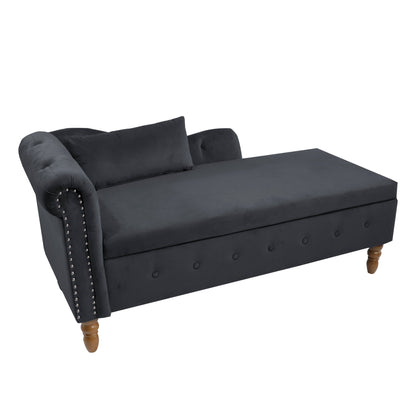 Black Chaise Lounge Indoor, Velvet Lounge Chair for Bedroom with Storage & Pillow, Modern Upholstered Rolled Arm Chase Lounge for Sleeping with Nailhead Trim for Living Room Bedroom Office - 1st Choice Furniture Direct