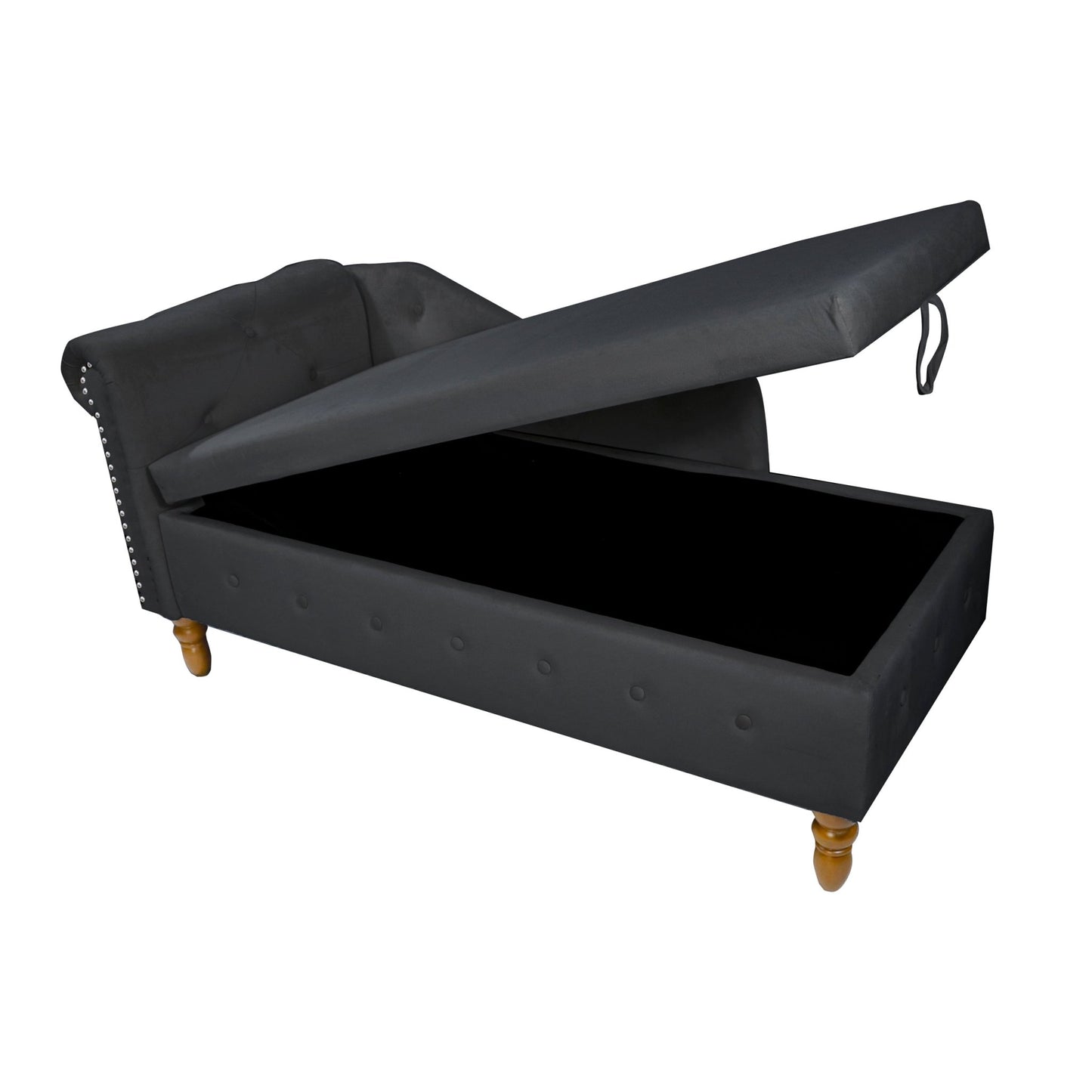Black Chaise Lounge Indoor, Velvet Lounge Chair for Bedroom with Storage & Pillow, Modern Upholstered Rolled Arm Chase Lounge for Sleeping with Nailhead Trim for Living Room Bedroom Office - 1st Choice Furniture Direct