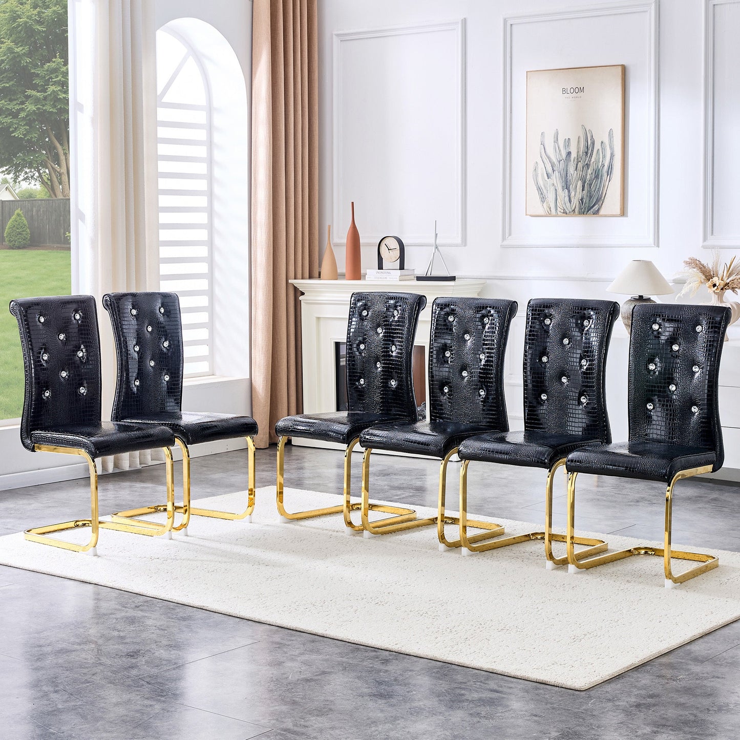 Black Faux Alligator Dining Chair Set of 2 with Gold Legs - 1st Choice Furniture Direct