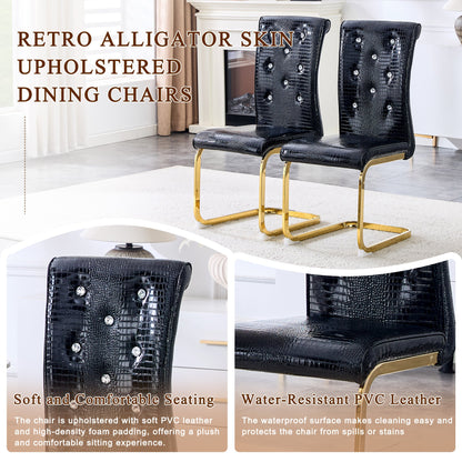 Black Faux Alligator Dining Chair Set of 2 with Gold Legs - 1st Choice Furniture Direct