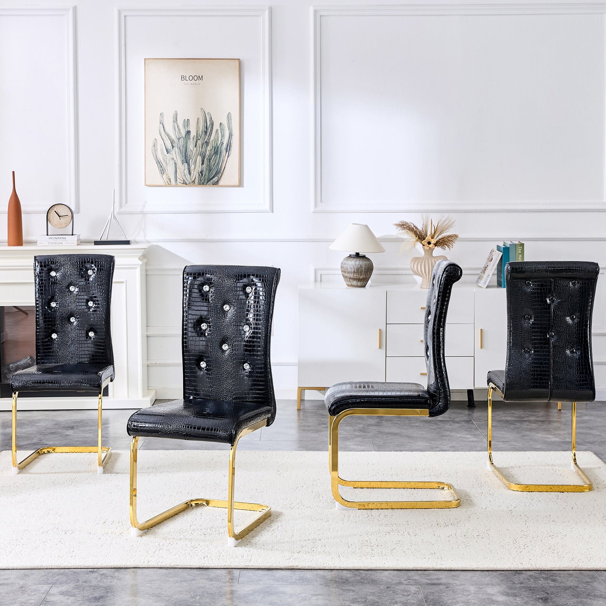 Black Faux Alligator Dining Chair Set of 2 with Gold Legs - 1st Choice Furniture Direct