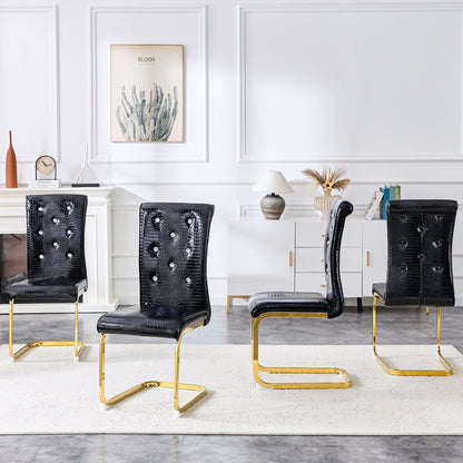 Black Faux Alligator Dining Chair Set of 2 with Gold Legs - 1st Choice Furniture Direct