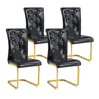 Black Faux Alligator Dining Chair Set of 2 with Gold Legs - 1st Choice Furniture Direct