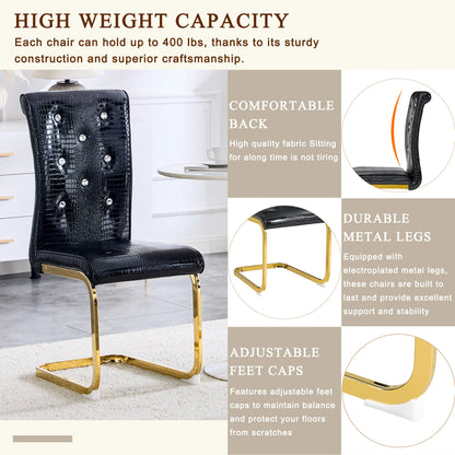 Black Faux Alligator Dining Chair Set of 2 with Gold Legs - 1st Choice Furniture Direct