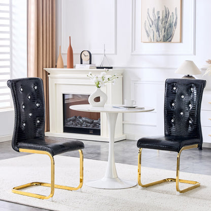 Black Faux Alligator Dining Chair Set of 2 with Gold Legs - 1st Choice Furniture Direct