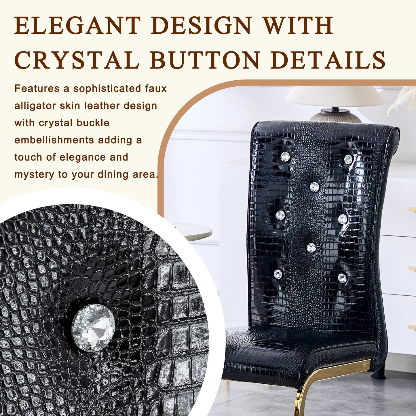 Black Faux Alligator Dining Chair Set of 2 with Gold Legs - 1st Choice Furniture Direct