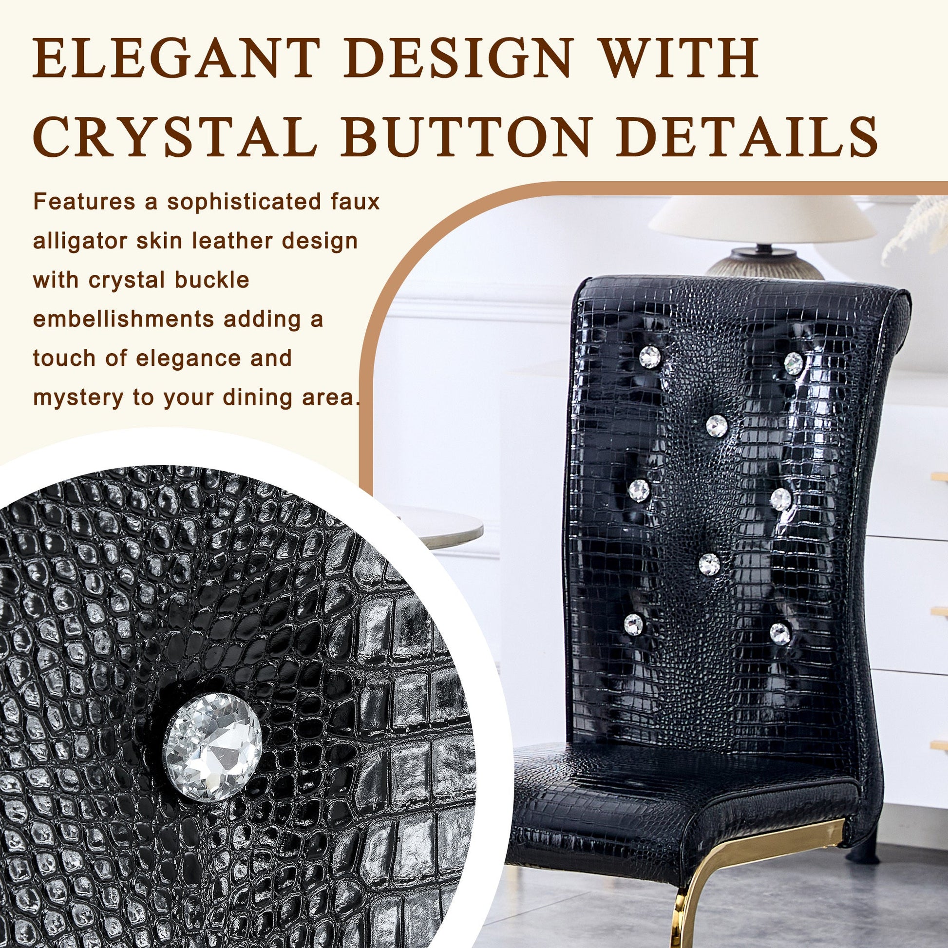 Black Faux Alligator Dining Chair Set of 2 with Gold Legs - 1st Choice Furniture Direct
