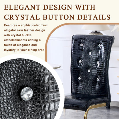 Black Faux Alligator Dining Chair Set of 2 with Gold Legs - 1st Choice Furniture Direct