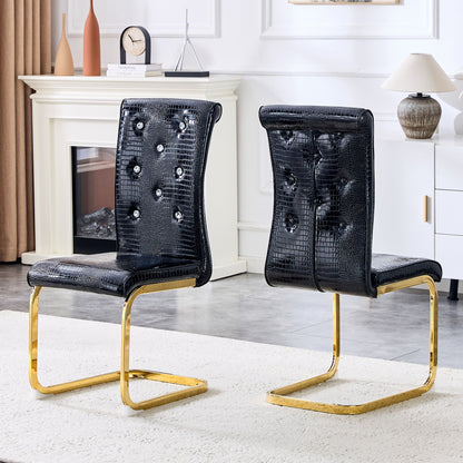 Black Faux Alligator Dining Chair Set of 2 with Gold Legs - 1st Choice Furniture Direct