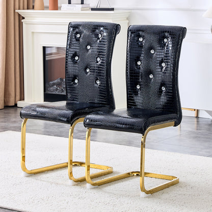 Black Faux Alligator Dining Chair Set of 2 with Gold Legs - 1st Choice Furniture Direct