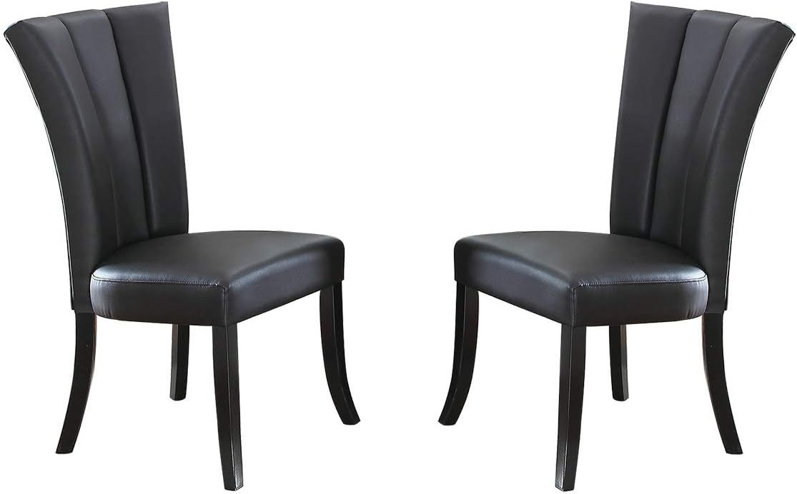Black Faux Leather Upholstered Lines back Set of 2pc Chairs Dining Room Wide Flair back Chair - 1st Choice Furniture Direct