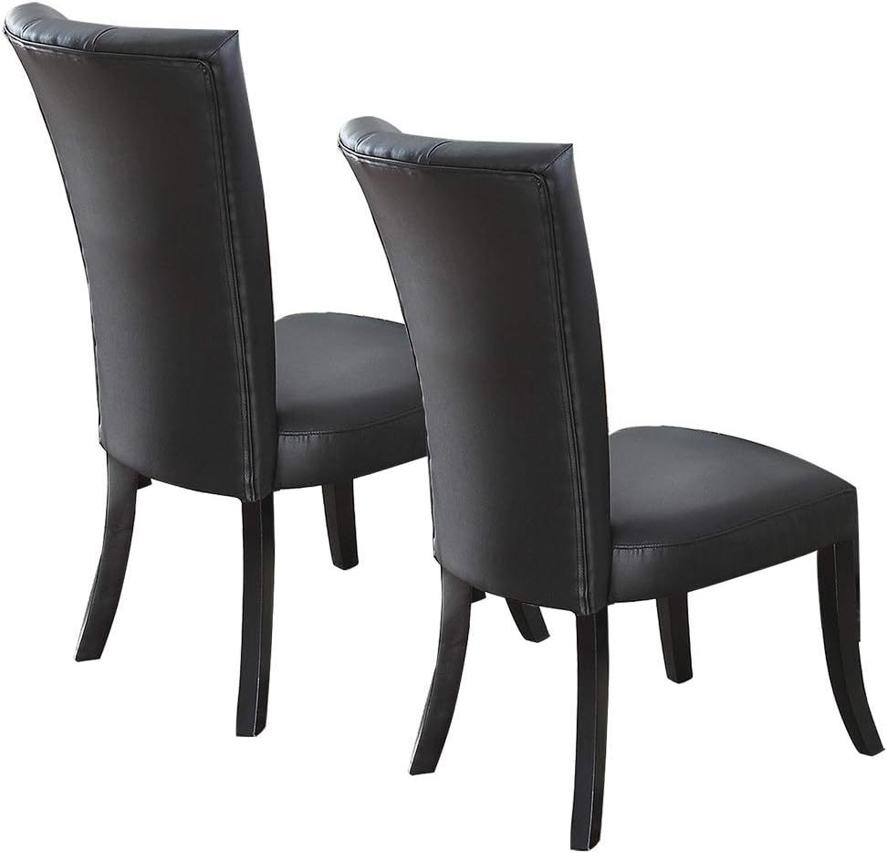 Black Faux Leather Upholstered Lines back Set of 2pc Chairs Dining Room Wide Flair back Chair - 1st Choice Furniture Direct