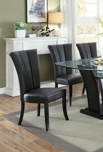 Black Faux Leather Upholstered Lines back Set of 2pc Chairs Dining Room Wide Flair back Chair - 1st Choice Furniture Direct