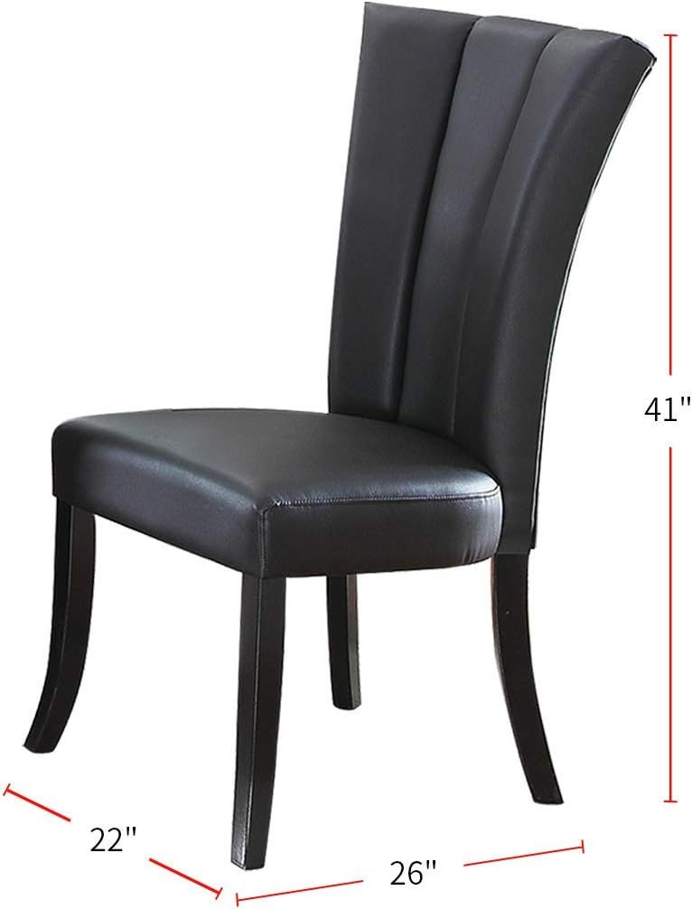 Black Faux Leather Upholstered Lines back Set of 2pc Chairs Dining Room Wide Flair back Chair - 1st Choice Furniture Direct