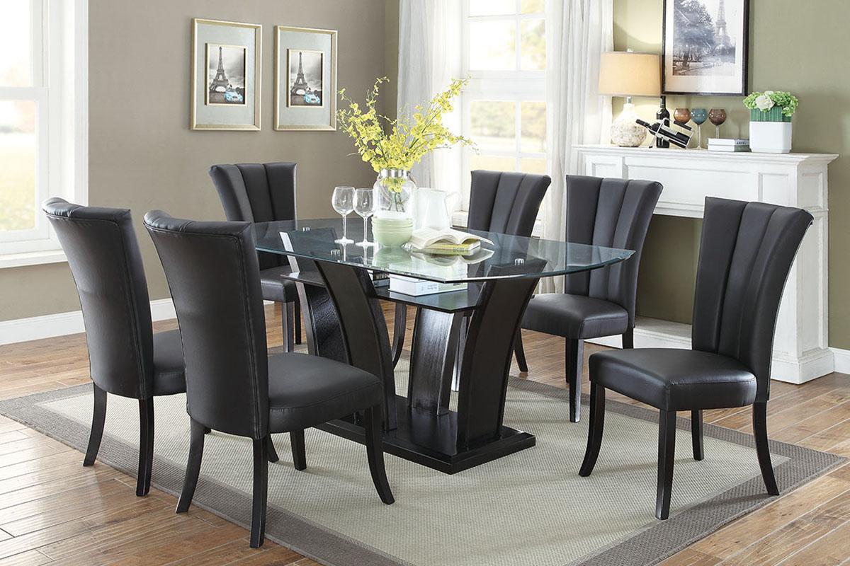 Black Faux Leather Upholstered Lines back Set of 2pc Chairs Dining Room Wide Flair back Chair - 1st Choice Furniture Direct