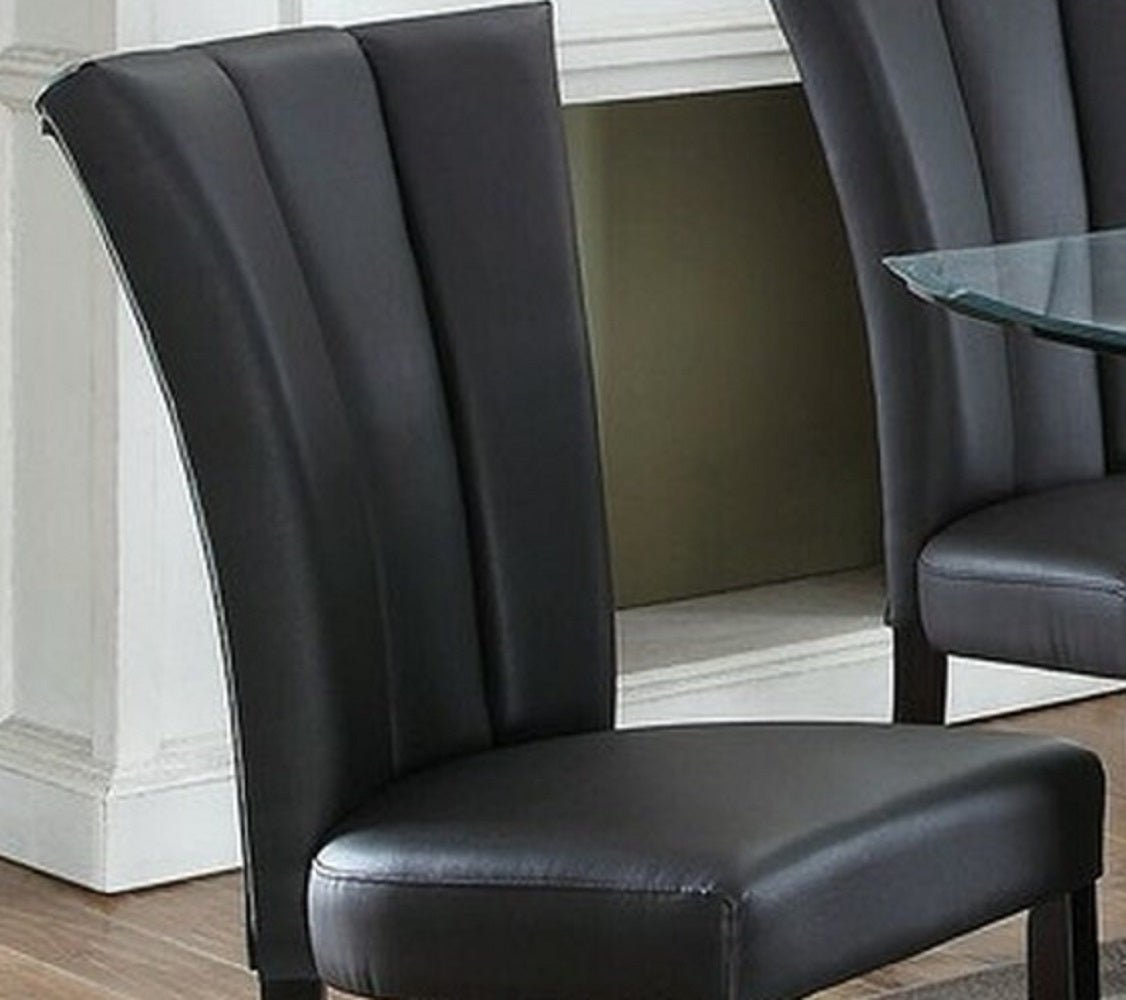 Black Faux Leather Upholstered Lines back Set of 2pc Chairs Dining Room Wide Flair back Chair - 1st Choice Furniture Direct