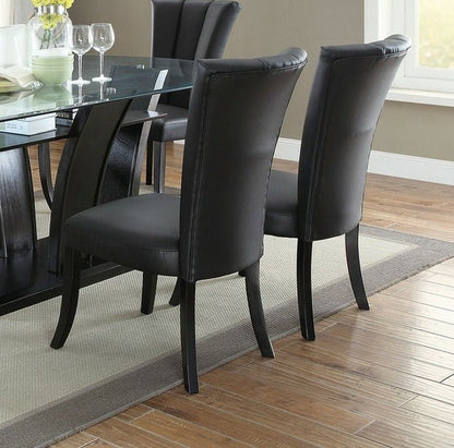 Black Faux Leather Upholstered Lines back Set of 2pc Chairs Dining Room Wide Flair back Chair - 1st Choice Furniture Direct