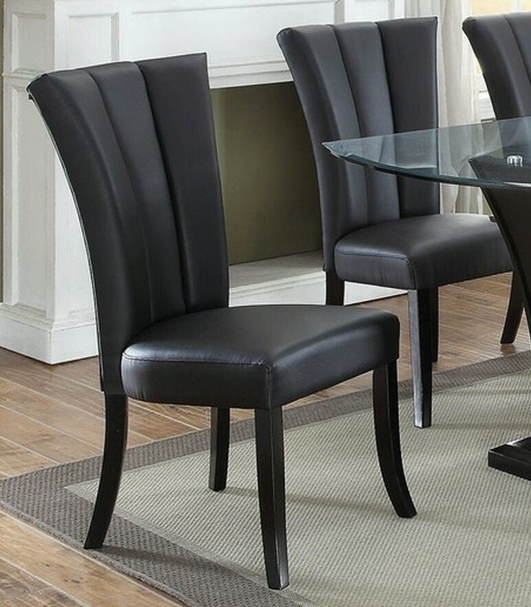Black Faux Leather Upholstered Lines back Set of 2pc Chairs Dining Room Wide Flair back Chair - 1st Choice Furniture Direct