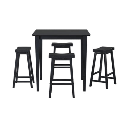 Black Finish 29 - inch Bar Height Stools Set of 2pc Saddle Seat Solid Wood Casual Dining Home Furniture - 1st Choice Furniture Direct