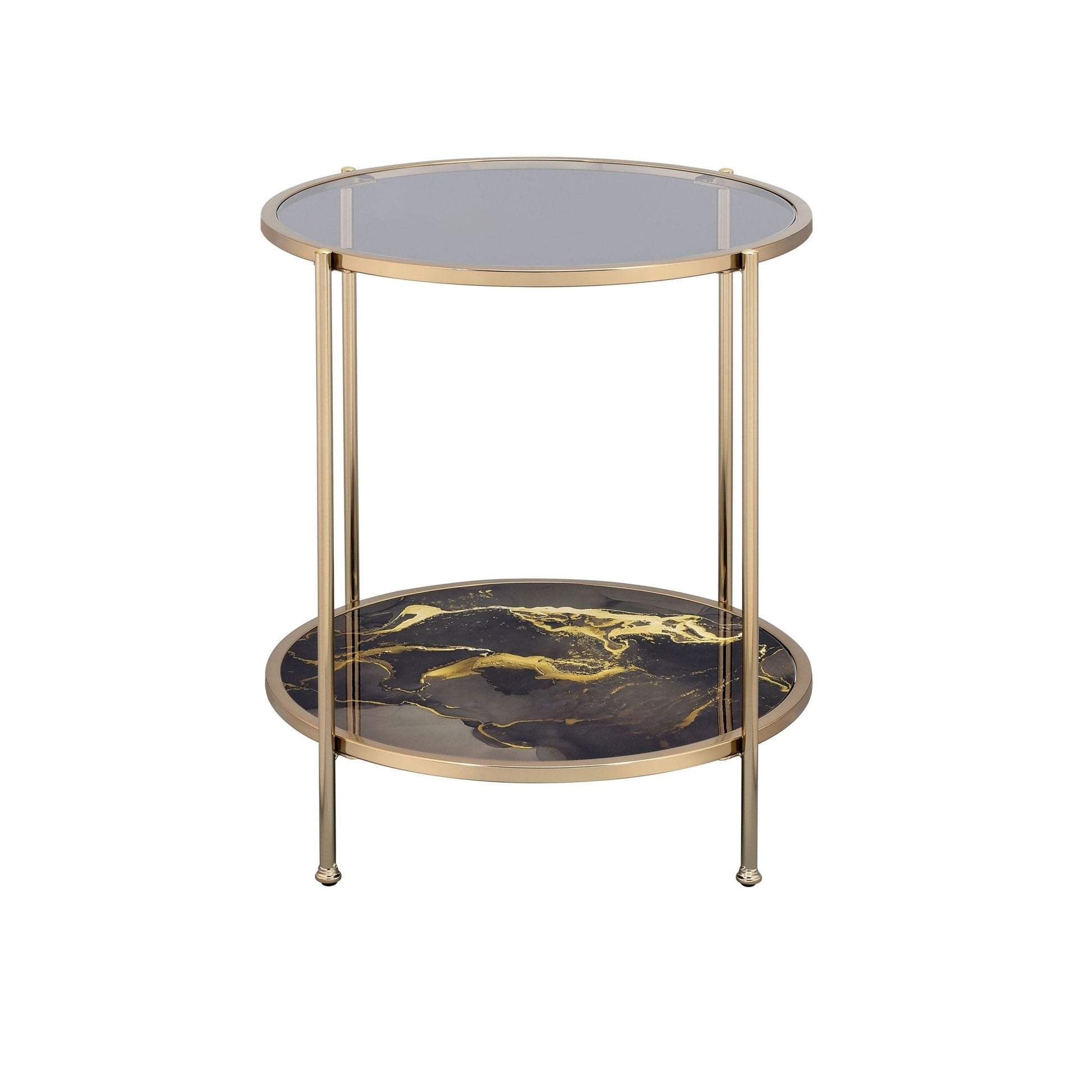 Black Glass End Table with Gold Metal Frame - 1st Choice Furniture Direct