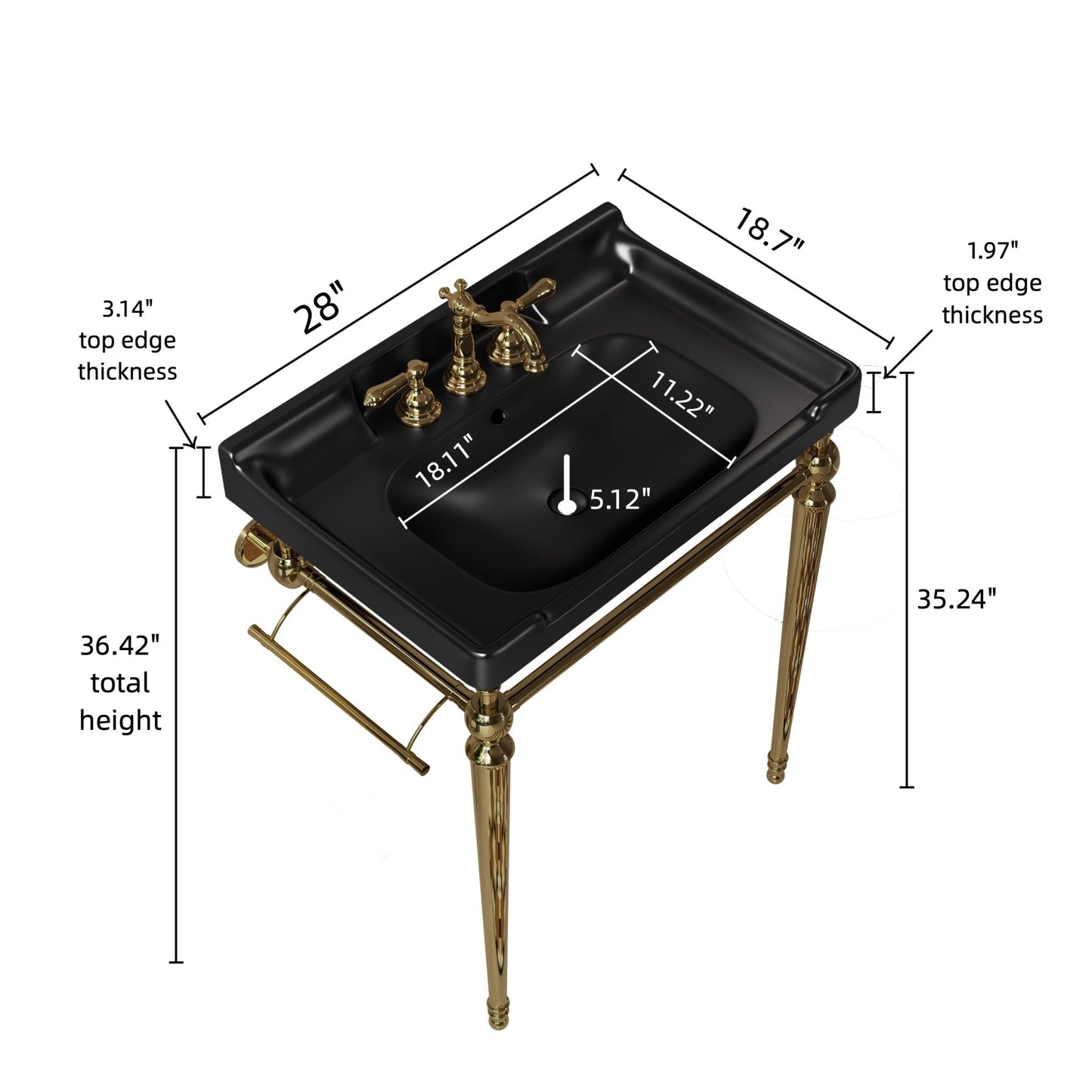 Black & Gold Bathroom Vanity with Ceramic Basin – Modern Stainless Steel Vanity Sink - 1st Choice Furniture Direct