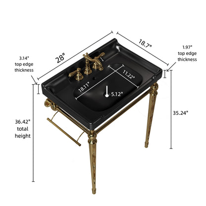 Black & Gold Bathroom Vanity with Ceramic Basin – Modern Stainless Steel Vanity Sink - 1st Choice Furniture Direct
